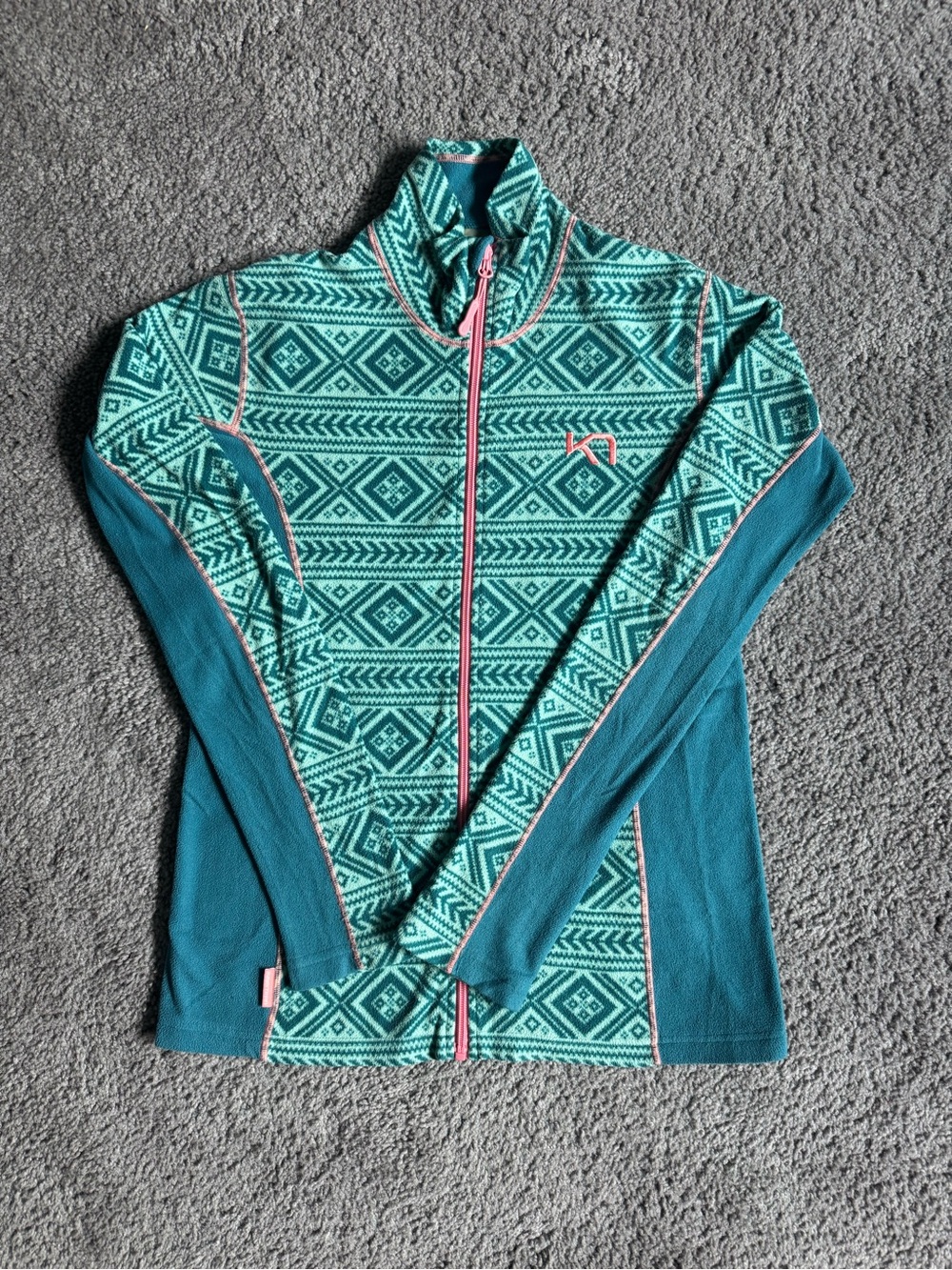 Kari Traa Teal Patterned Zip Jacket with Pink Trim